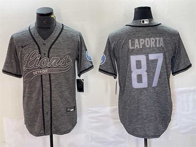 Men%27s Detroit Lions #87 Sam LaPorta Gray Cool Base Stitched Baseball Jersey